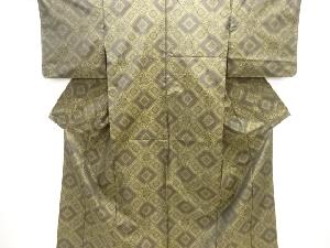 幾何学に華紋唐草模様織り出し本場泥大島紬着物